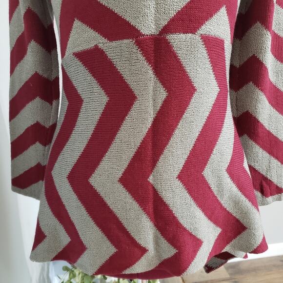 Red and Gray Chevron Open Knit Cardigan - Picture 8 of 11